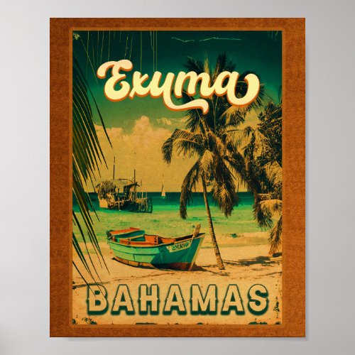 Exuma Bahamas _ Beach Vintage Retro Souvenirs Poster