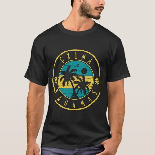 Exuma Bahamas Islands Retro Palm Trees Souvenirs T_Shirt