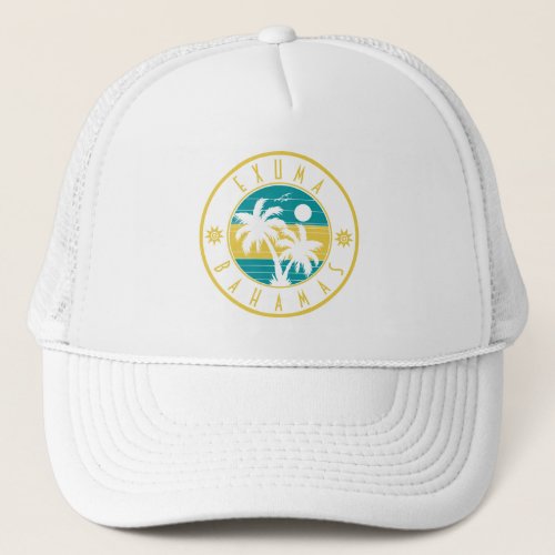 Exuma Bahamas Islands Retro Palm Trees Souvenirs Trucker Hat