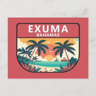 Exuma Bahamas Retro Emblem Postcard