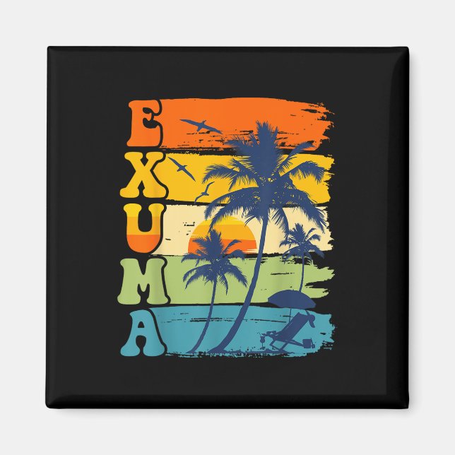 Exuma Bahamas Retro Palm Tree Beach Summer Vacatio Magnet (Front)