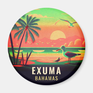 Exuma Bahamas Retro Sunset Seagull Souvenir 1950s Magnet