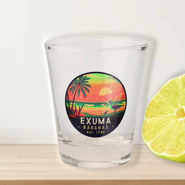 Exuma Bahamas Retro Sunset Seagull Souvenir 1950s Shot Glass (Creator Uploaded)