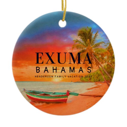 Exuma Bahamas Retro Sunset Travel Souvenir 1950s Ceramic Ornament
