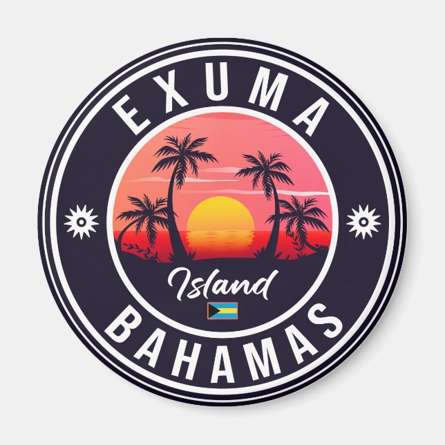 Exuma Bahamas Retro Sunset Vintage Souvenirs Magnet (Front)