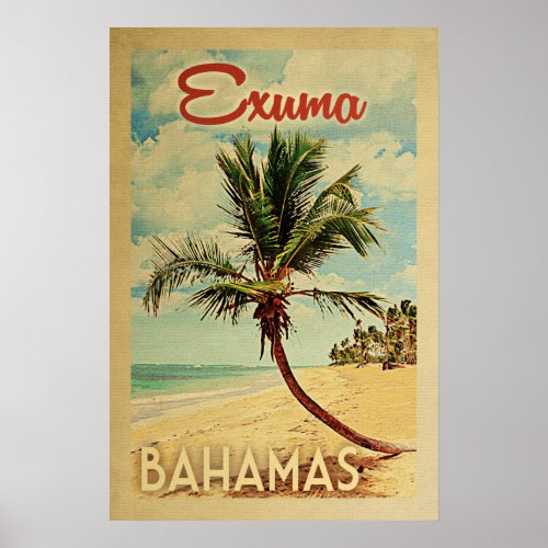 Exuma Palm Tree Vintage Travel Poster