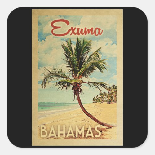 Exuma Palm Tree Vintage Travel Square Sticker