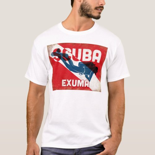 Exuma Scuba Diver _ Blue Retro T_Shirt