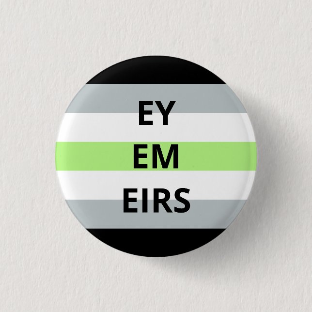Ey/Em/Eirs Pronouns Agender Badge Button (Front)
