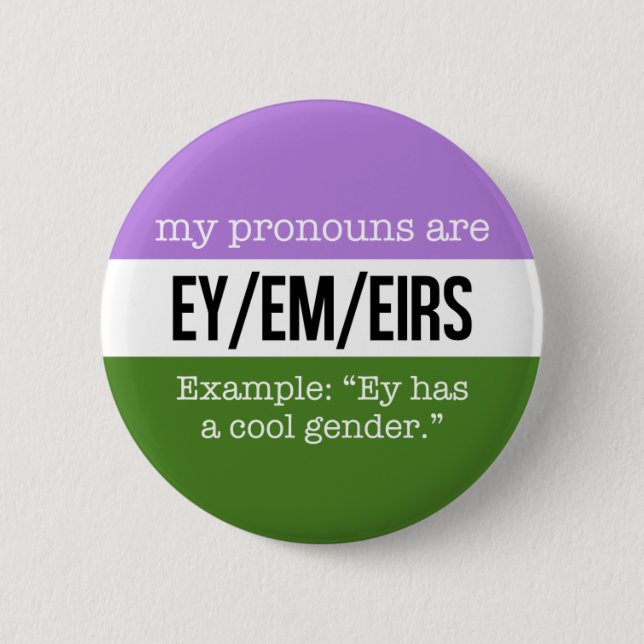 Ey/Em Pronouns – Genderqueer Flag Button (Front)