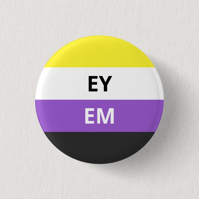 Ey/Em Pronouns Non-Binary Flag Badge Button (Front)