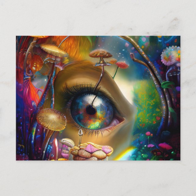 Eye and Colorful Mushrooms Abstract Postcard (Front)