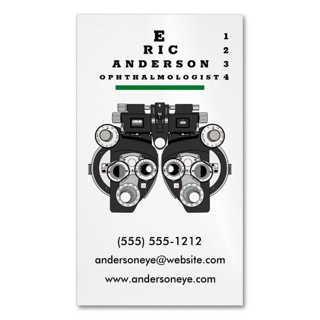 Eye Care Specialist Phoropter Business Card Magnet (Front Vertical)