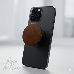 Eye Cashing Brown Leather Pattern PopSocket