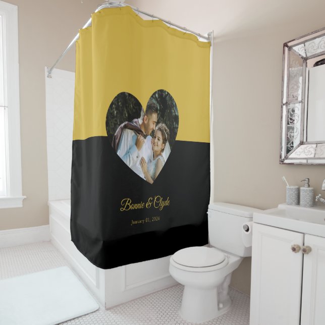 Eye-casing Heart Couple Gold and Black Shower Curtain (In Situ)
