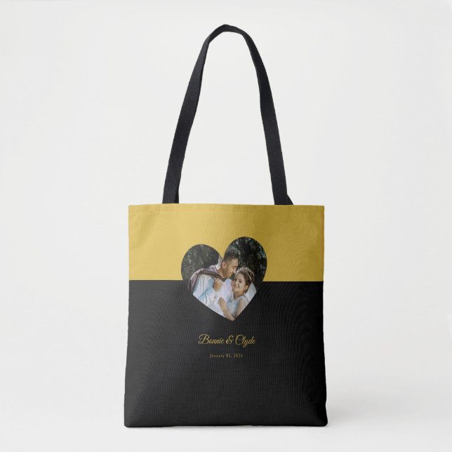 Eye-casing Heart Couple Gold and Black Tote Bag (Front)