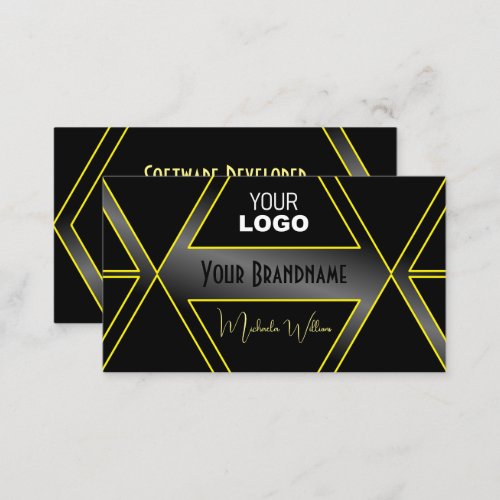 Eye Catcher Black and Yellow Flashy with Logo Cool Business Card