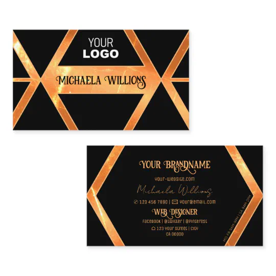 Eye Catcher Bright Coral Black Geometric with Logo Business Card Eye Catcher Bright Coral Black Geometric with Logo Business Card