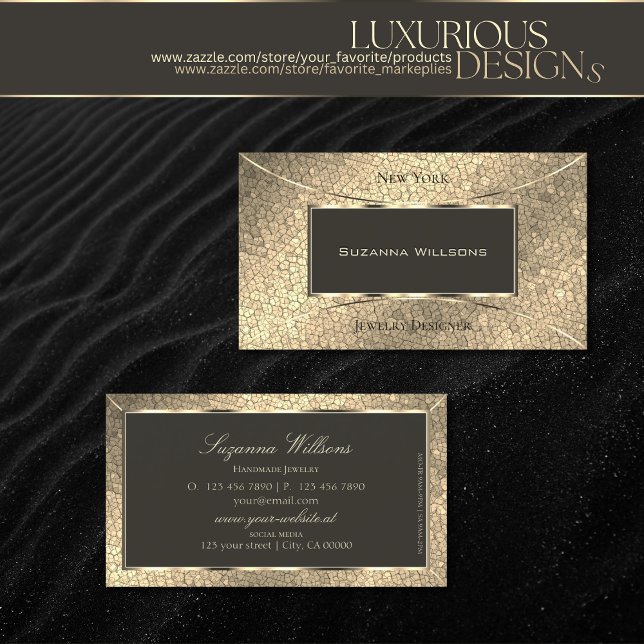 Eye Catcher Gold Snake and Dark Brown Stylish Chic Business Card (Creator Uploaded)