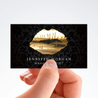 Eye Catching 3D Black Gold Lips Makeup Artist Business Card