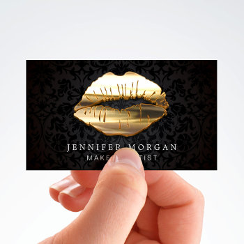Eye Catching 3d Black Gold Lips Makeup Artist Business Card by CardHunter at Zazzle