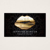 Eye Catching 3D Black Gold Lips Makeup Artist Business Card