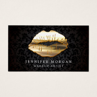 Eye Catching 3D Black Gold Lips Makeup Artist Business Card