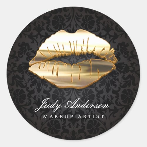 Eye Catching 3D Black Gold Lips Makeup Artist Classic Round Sticker