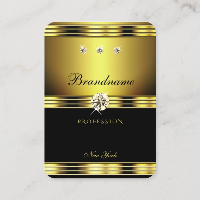 Eye Catching Black and Gold Jewels Diamonds Business Card (Front)