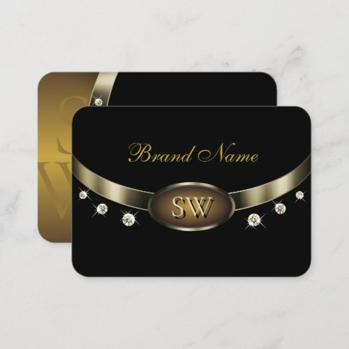 Eye Catching Black and Gold with Monogram Diamonds Business Card