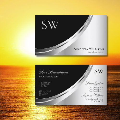 Eye Catching Black and Silver Decor with Monogram Business Card