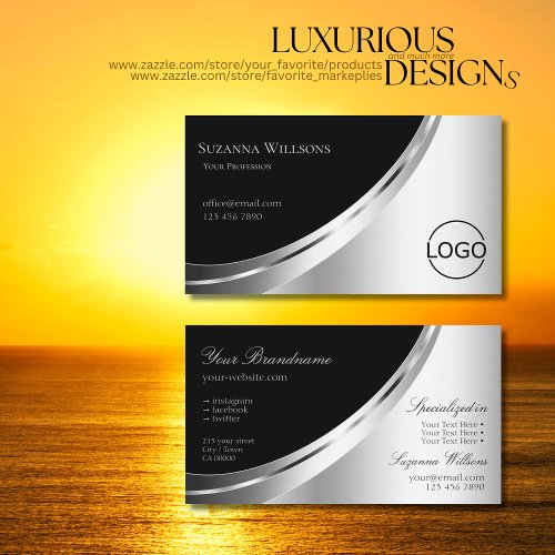 Eye Catching Black and Silver Glam Decor with Logo Business Card