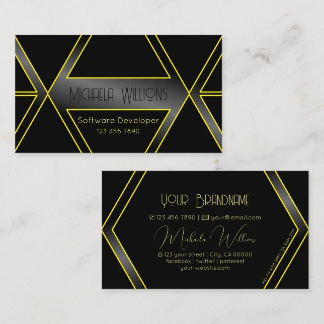 Eye Catching Black and Yellow Geometric Flashy Business Card (Front/Back)