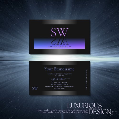 Eye Catching Black Blue and Pink Gradient Monogram Business Card