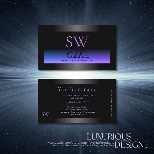 Eye Catching Black Blue and Pink Gradient Monogram Business Card (Creator Uploaded)