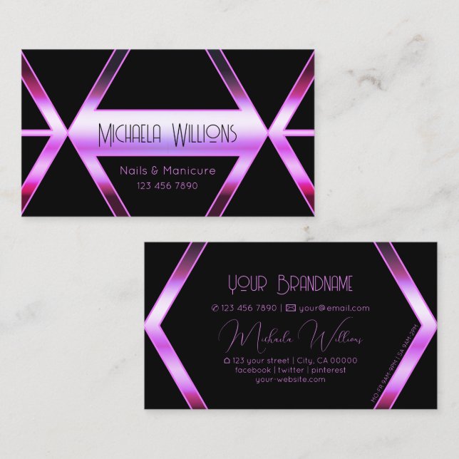 Eye Catching Black Geometric Pink Purple Shimmer Business Card (Front/Back)
