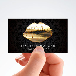 Eye Catching Black Gold Lips Makeup Artist Business Card