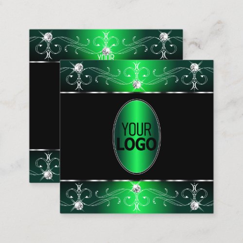 Eye Catching Black Green Ornate Ornaments Add Logo Square Business Card