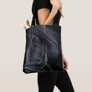 Eye Catching Black Horse Closeup Tote Bag