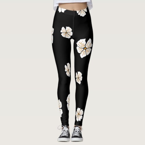 Eye catching black leggings with floral flair