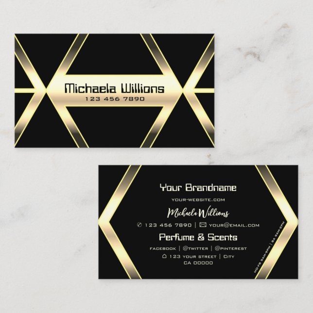 Eye Catching Black Light Golden Geometric Shimmery Business Card (Front/Back)