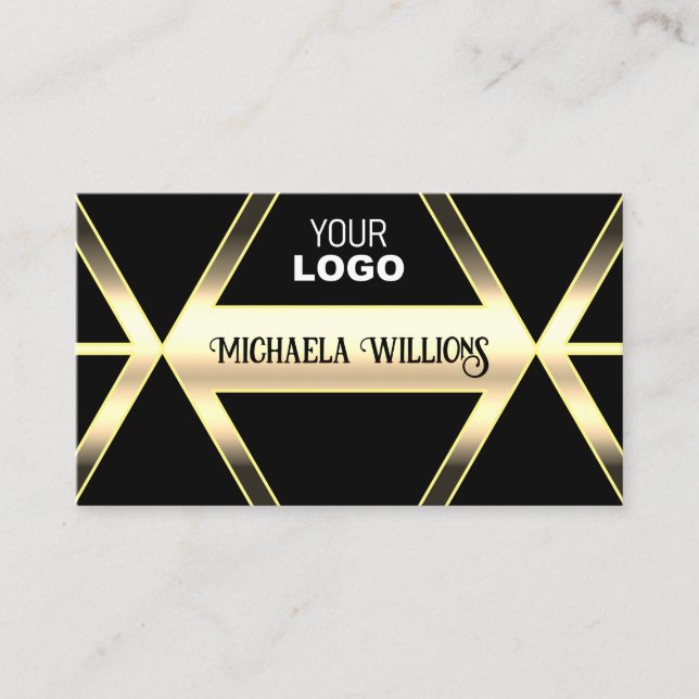 Eye Catching Black Light Golden with Logo Stylish Business Card (Front)