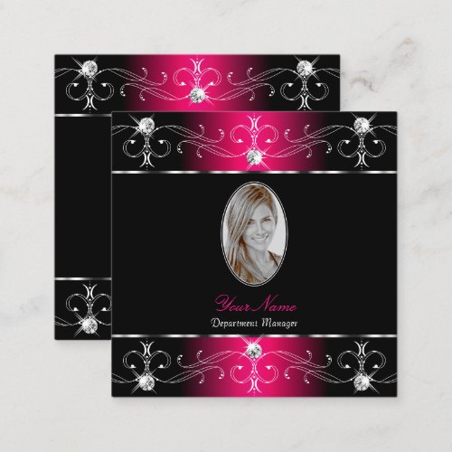 Eye Catching Black Pink Ornate Ornaments Add Photo Square Business Card