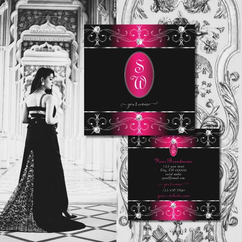 Eye Catching Black Pink Ornate Ornaments Initials Square Business Card