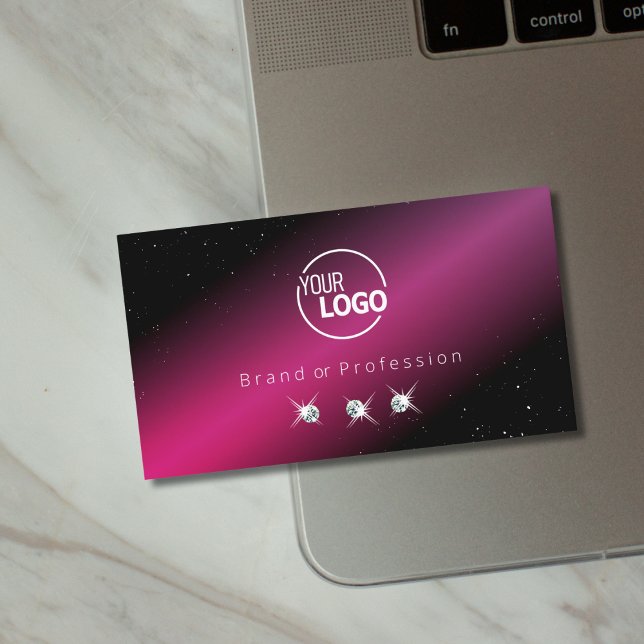 Eye Catching Black Pink Sparkle Diamonds with Logo Business Card (Creator Uploaded)