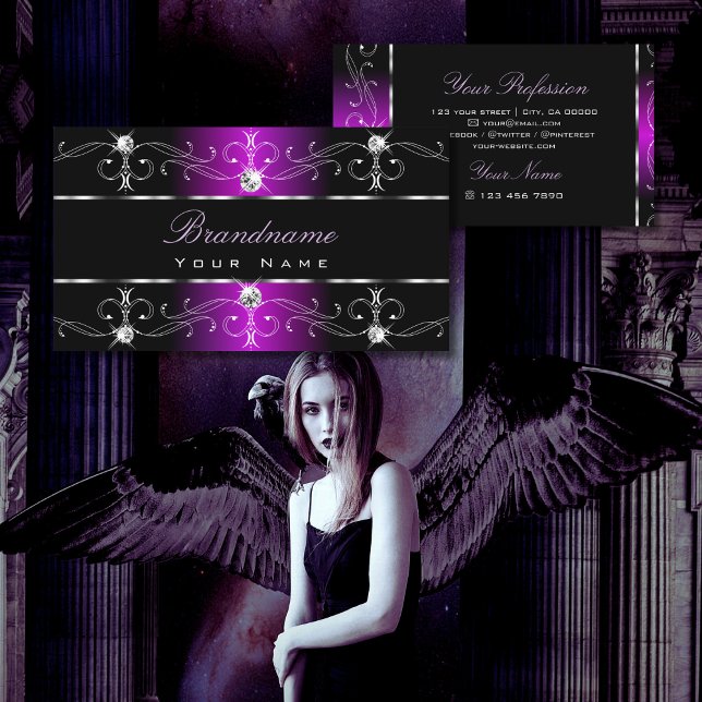 Eye Catching Black Purple Ornate Borders Ornaments Business Card (Creator Uploaded)