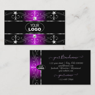 Eye Catching Black Purple Ornate Borders with Logo Business Card