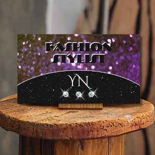 Eye Catching Black Purple Sparkle Glitter Monogram Business Card