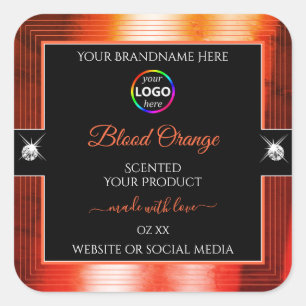 Eye Catching Black Shiny Orange Logo Product Label