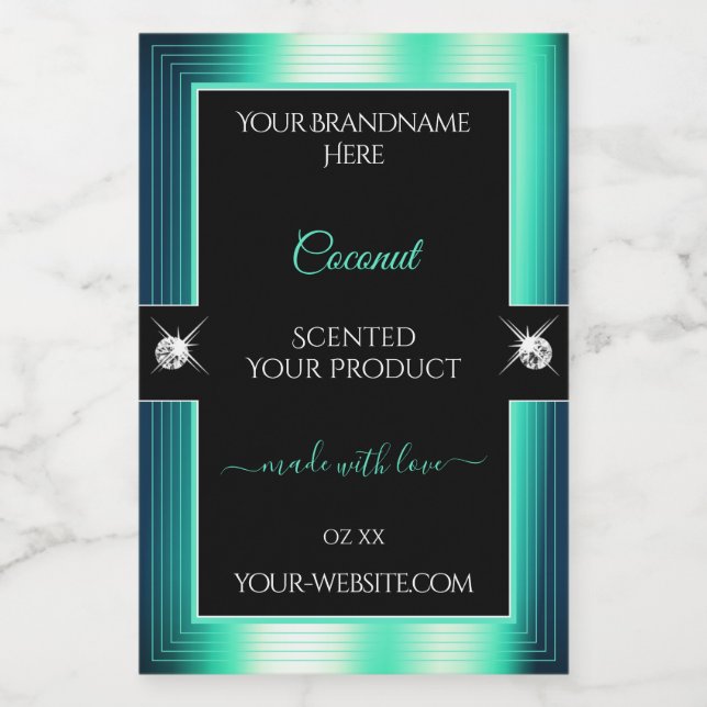 Eye Catching Black Teal Brilliants Product Label (Single Label)